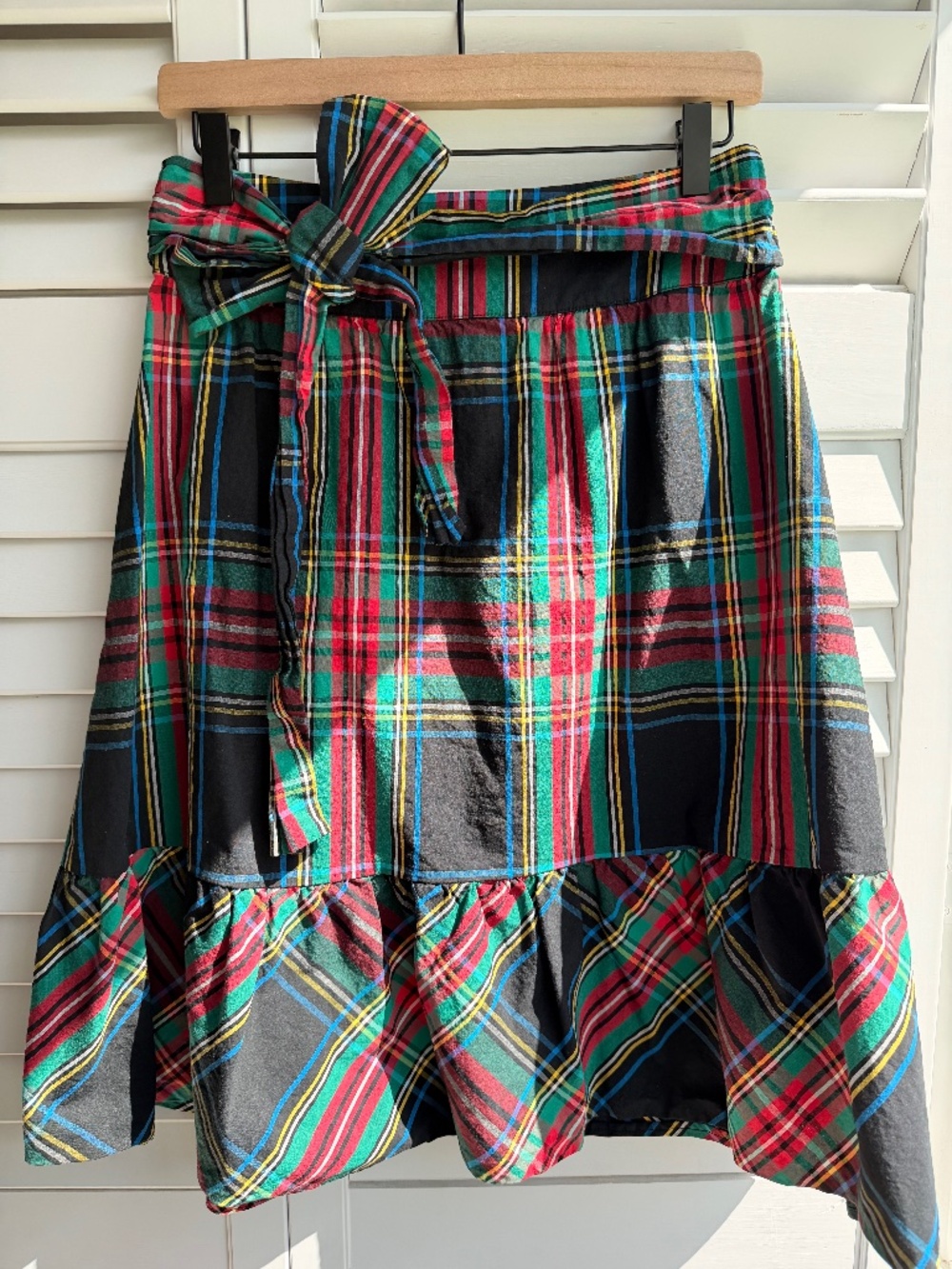 J. Crew, black plaid, ruffle hem, skirt, size 0